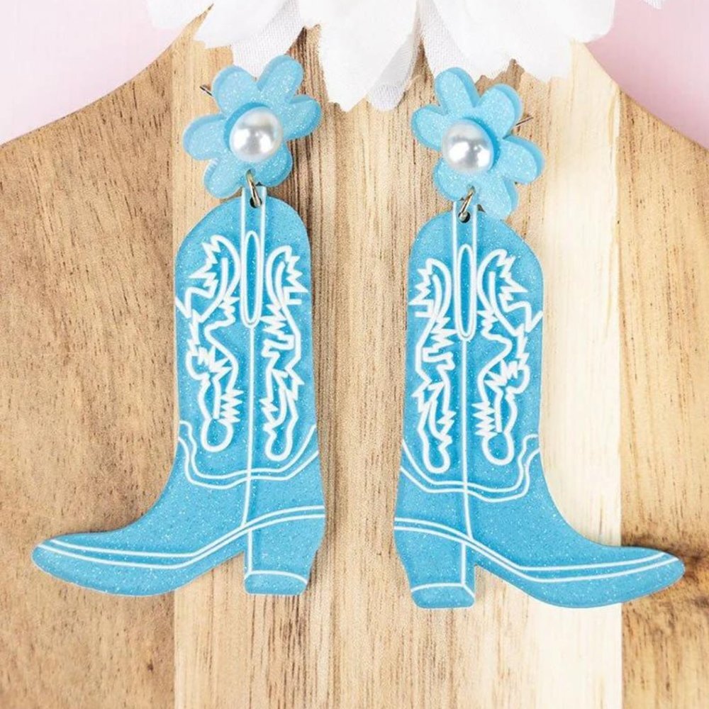 VIOLA Blue Acrylic Cowboy Boot Earrings NWT‎
